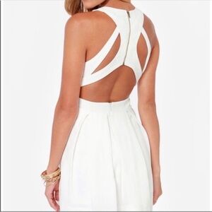 Lulu’s Exclusive Test Drive Fit & Flare Off White Open Back Pleaded Dress
